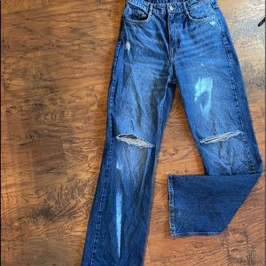 Zara hi rise wide leg dark washed distressed jeans US sz8 EUR sz40 MEX sz30